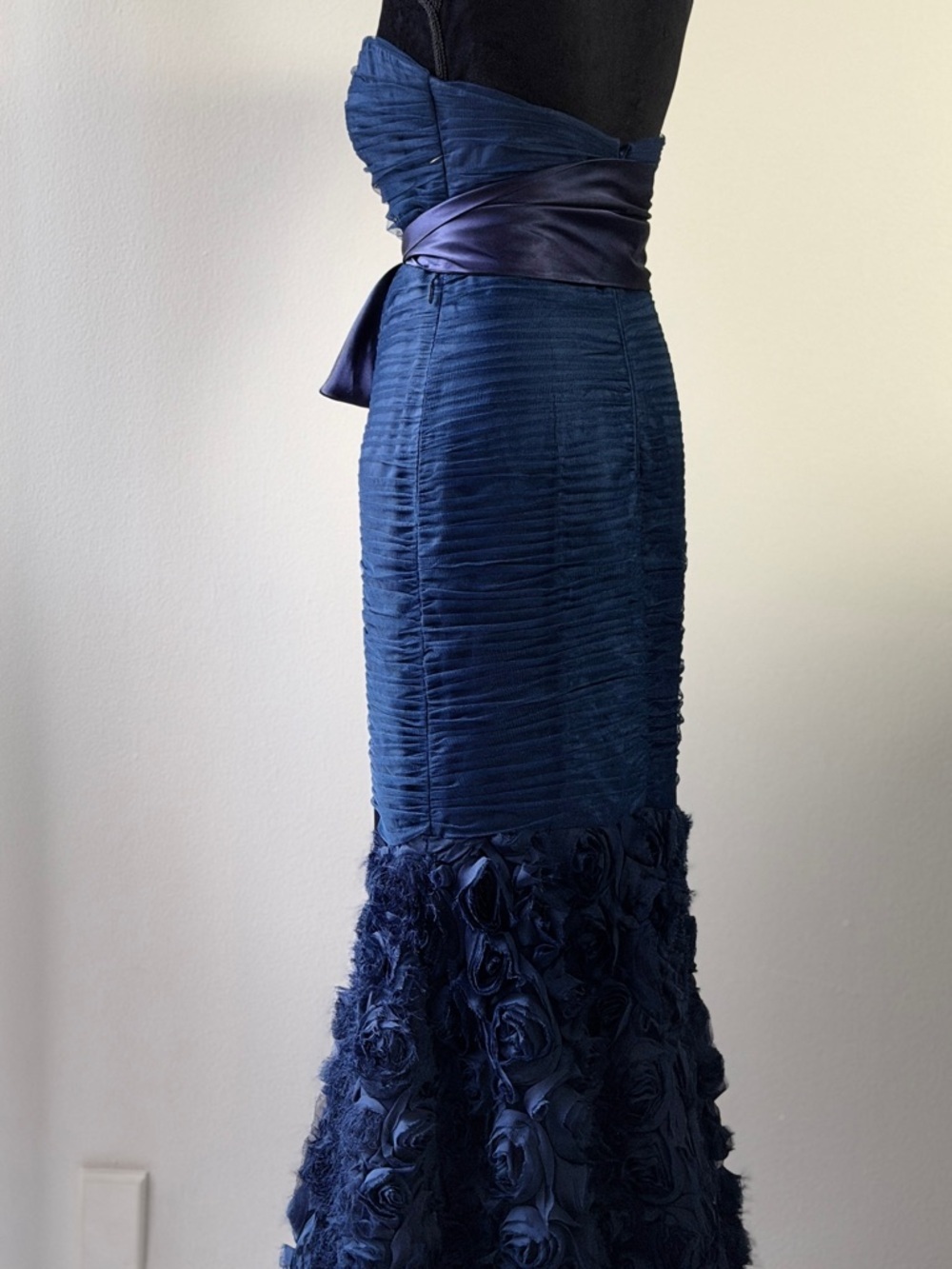 JS Collection Gown Navy Textured Mermaid Skirt with Satin Sash